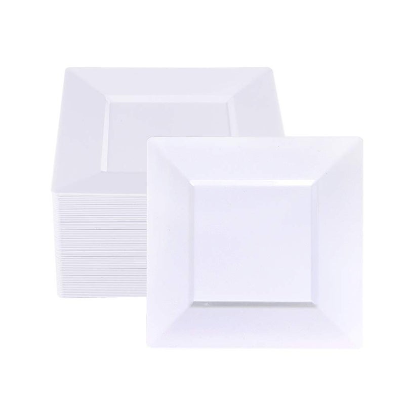 bUCLA 60Pieces White Plastic Plates â€“ 7inch White Square Plates- Premium Disposable for Party & Wedding - Image 1